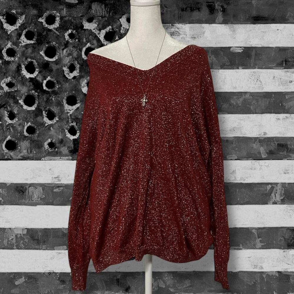 Glittery deep red v neck long sleeve